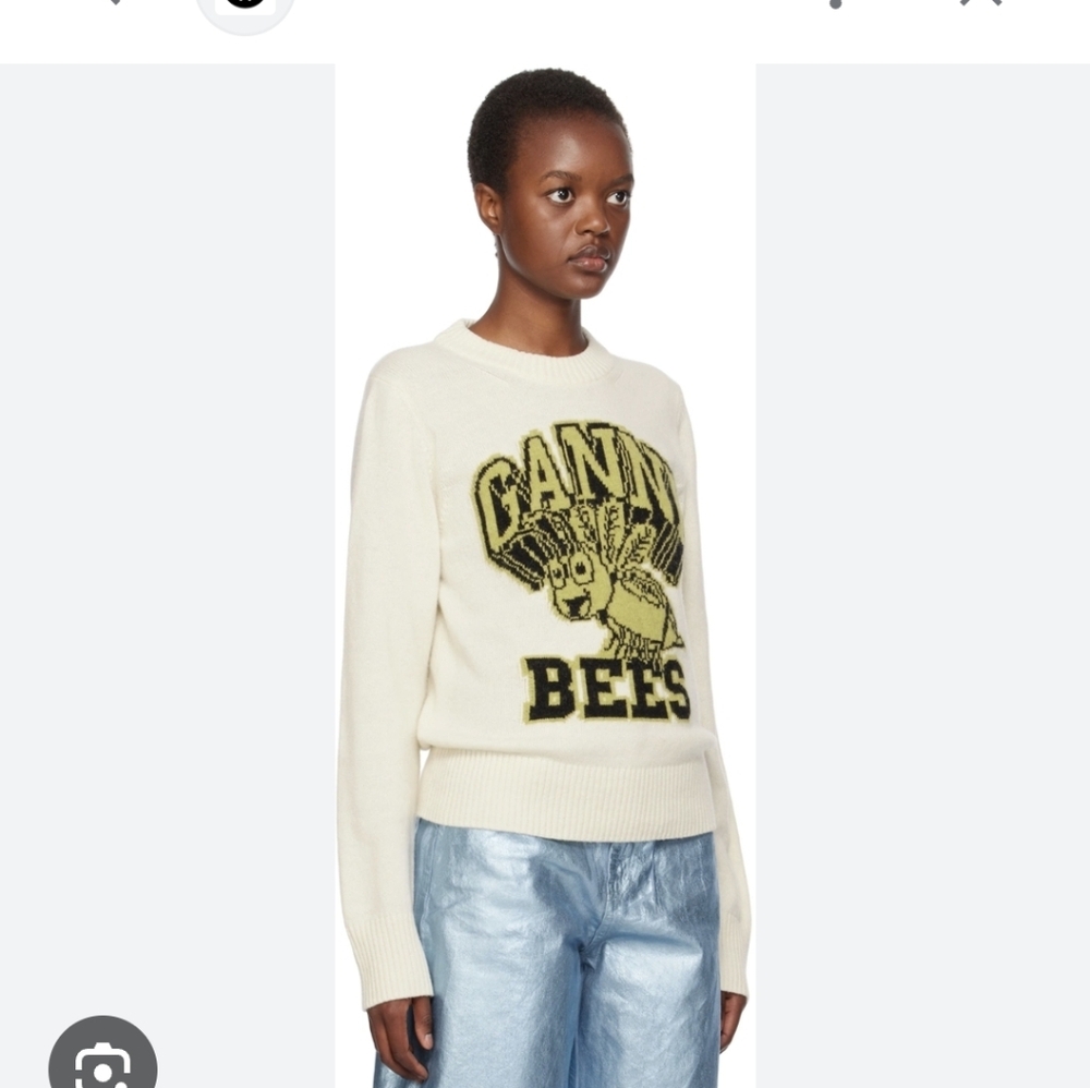 Ganni Cream and Black Graphic Sweater